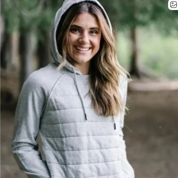 ZYIA Quilted Hooded Sweatshirt in Light Gray - Picture 1 of 5